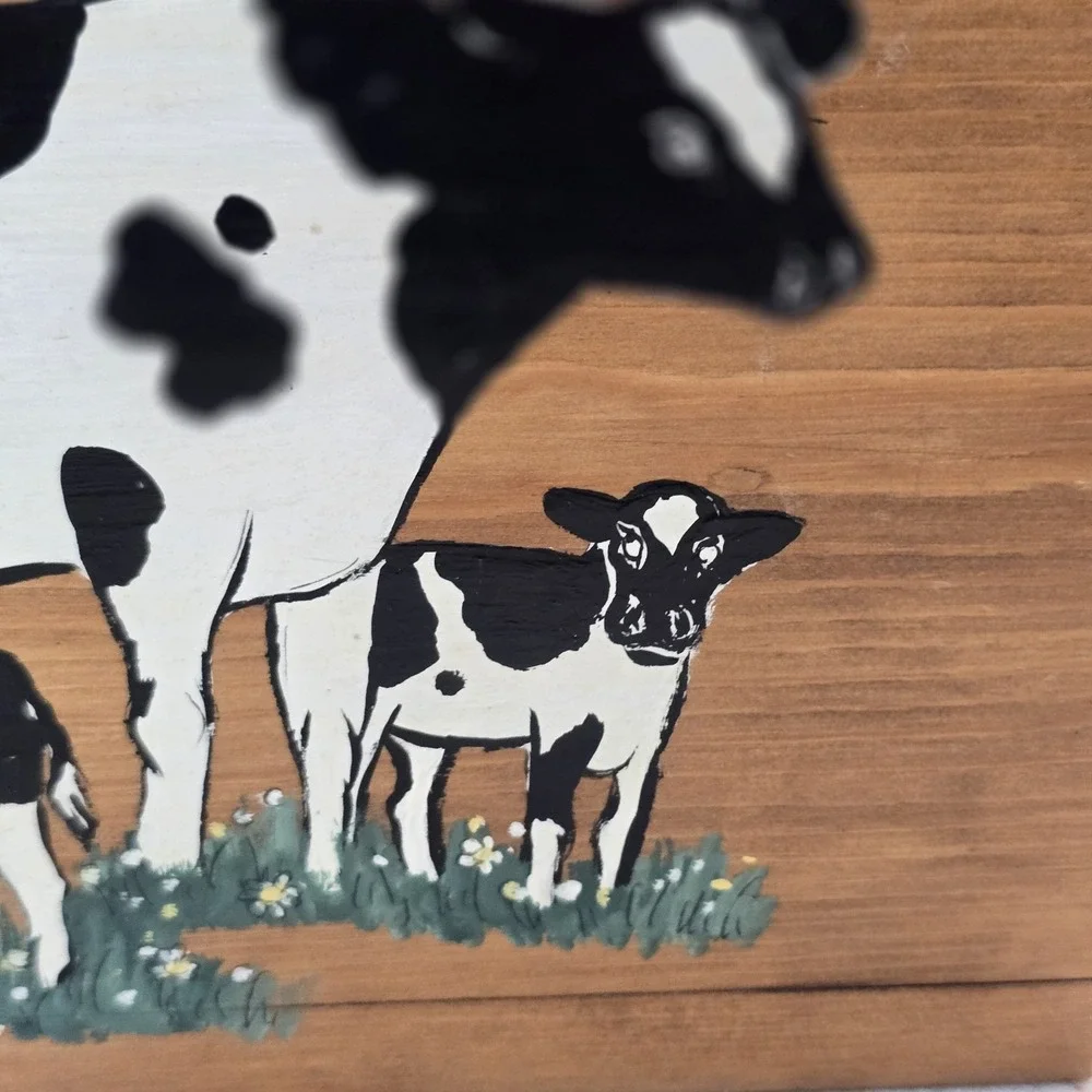 Sweet Country Farm Kitchen vintage Stool Hand Painted Cows Momma Babies
